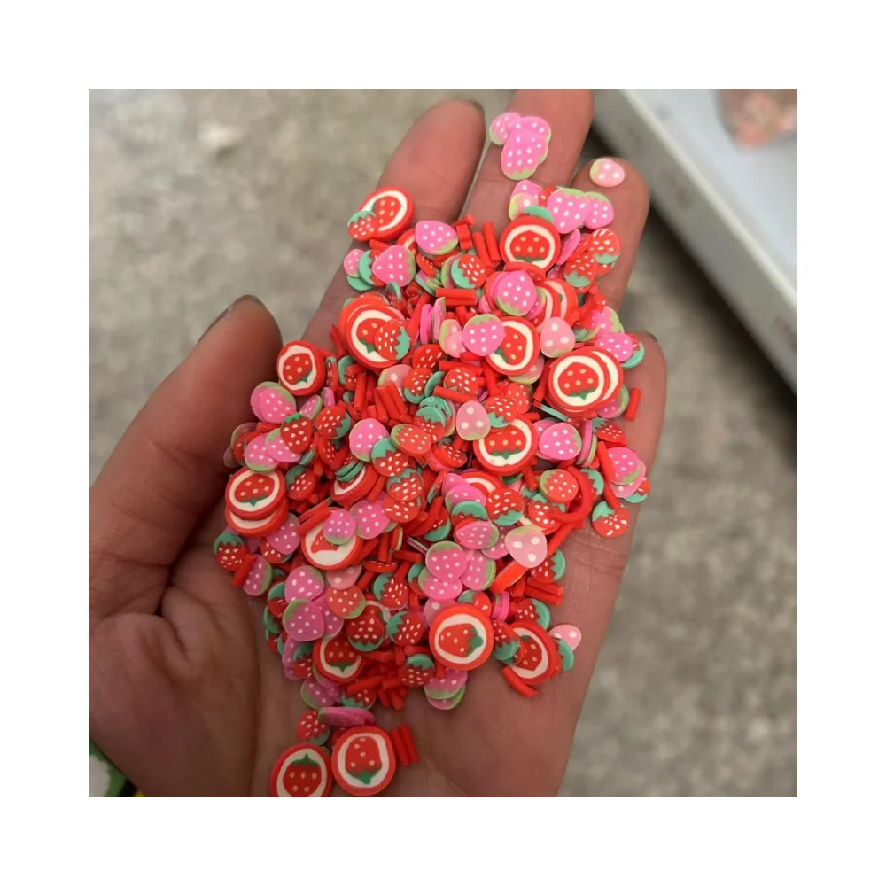 Popular Sale 3D Strawberry Fruit Clay Slices Sticker Fancy Nail Art Polymer Clay Sprinkles for Nail Art Slime Filler Decor