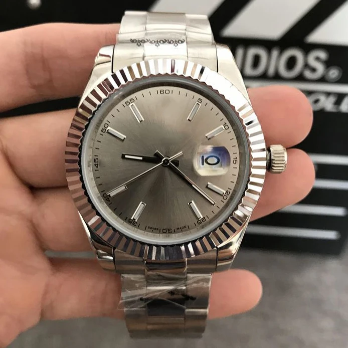 

ROL sliver case clear fashion oyster bezel waterproof mechanical Auto Date calendar sport watch