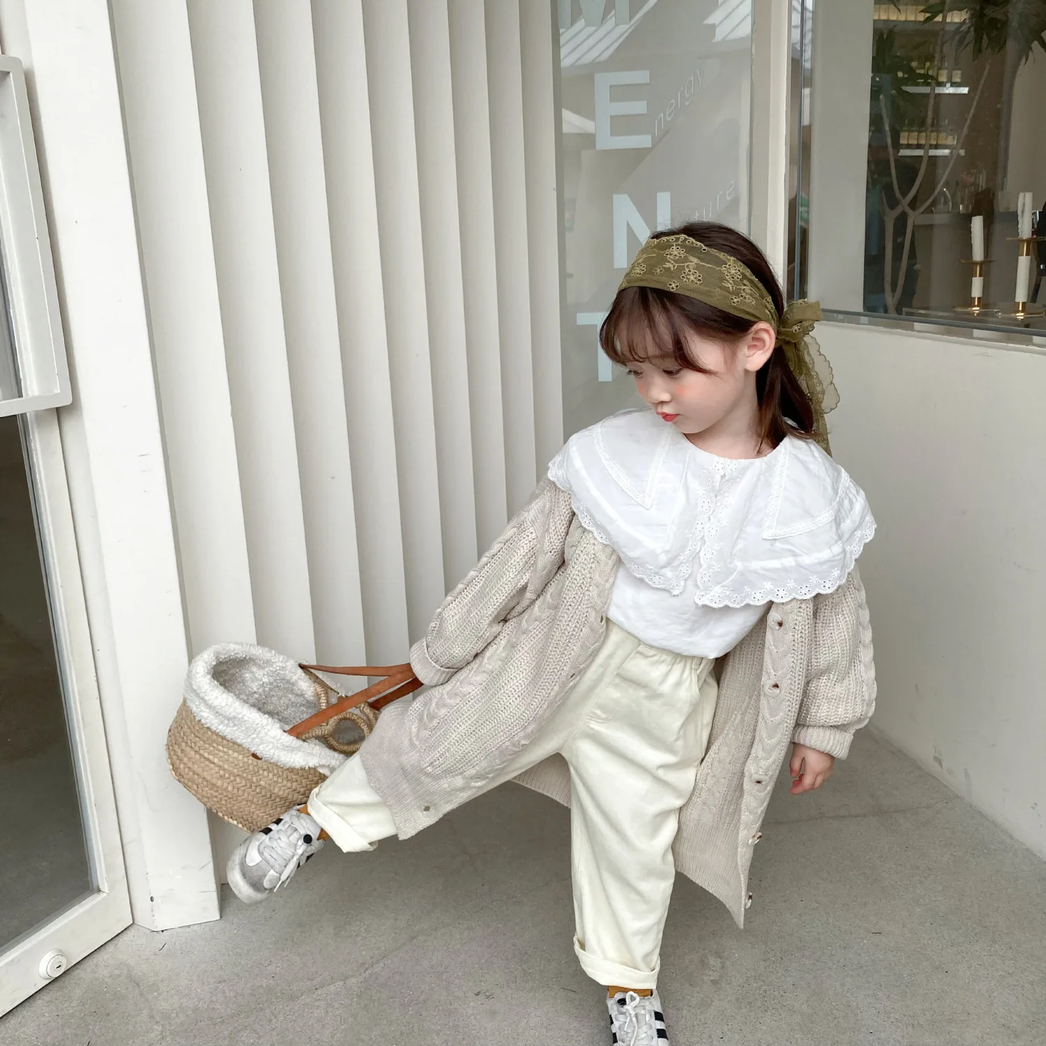 

Long cardigan 2021 autumn new Korean style medium and long western style kids jacket