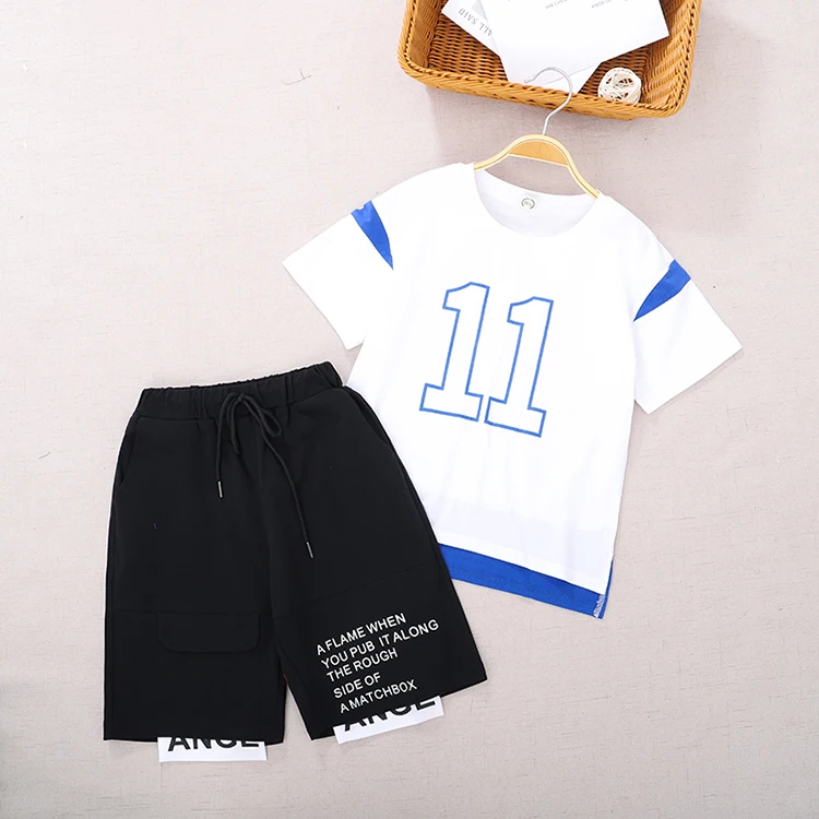 

Summer Boy Fashion Gentleman T-Shirt Shorts Suit 7-14Years Baby Boy Clothing Sets, White, sky blue , orange