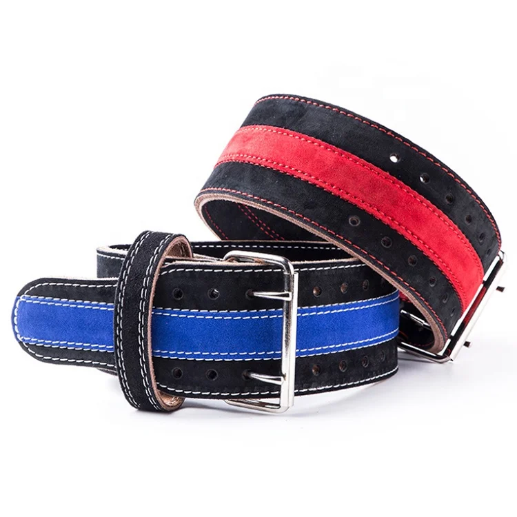 

High quality Custom Back Support Gym Leather Powerlifting Lever Belt Weight Lifting Belts Buckles, Red/blue