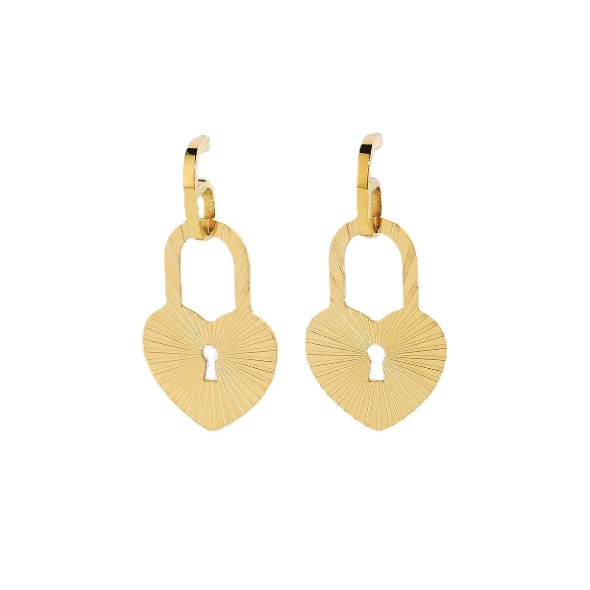 

INS Fashion 14K Gold Plated Stainless Steel Earrings Heart Lock Earrings, As picture