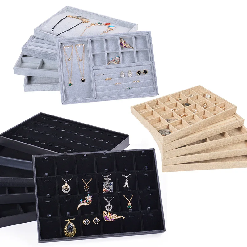 

High Quality Earring Necklace Tray Jewelry Display Stand, Black,grey,camel