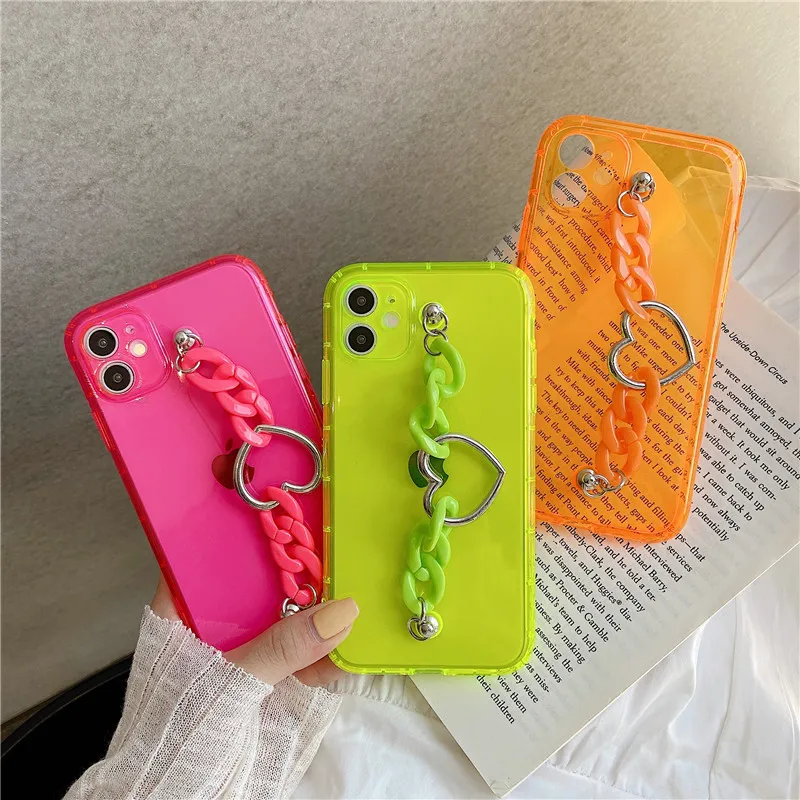 

3D Fluorescent Acrylic Metal Heart Bracelet soft silicon phone case for iphone 11 Pro X XS XR MAX 7 8 plus Back cover gift
