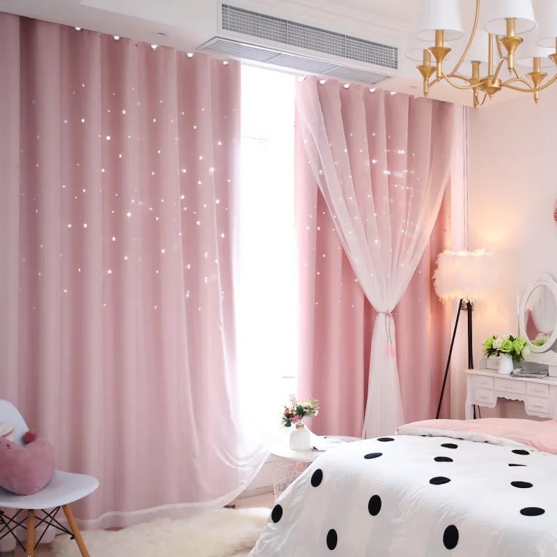 Wholesale selling polyester blackout curtain fabric laser engrave stars grommet curtains for kids living room decoration