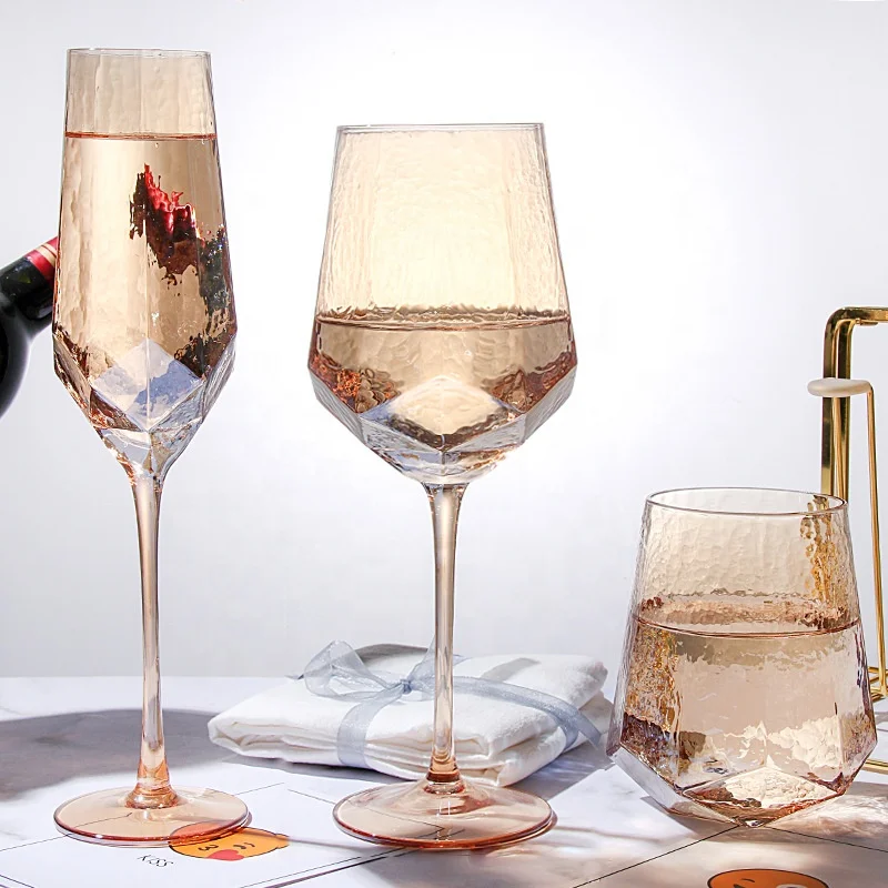 

300ml-560ml Hot Selling European Diamond Lead-free Crystal Wine Goblet Champagne Flutes Whiskey Glass, Transparent & colorful
