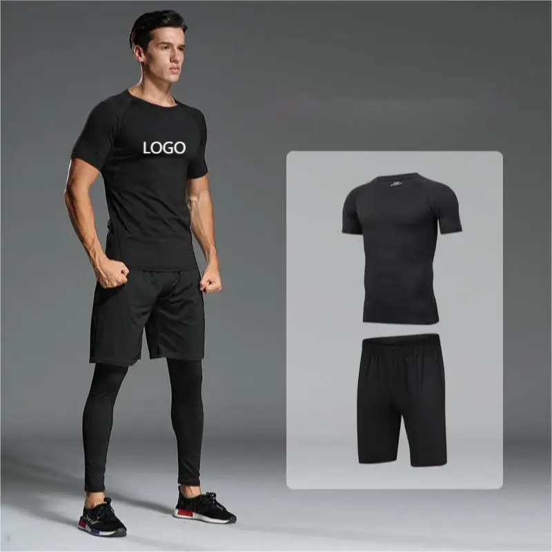 

Men's Sports Top and Pants Fitness Quick Dry Tights Breathable Sweat Absorbing Training Set Men's Running Suit, Optional and customizable