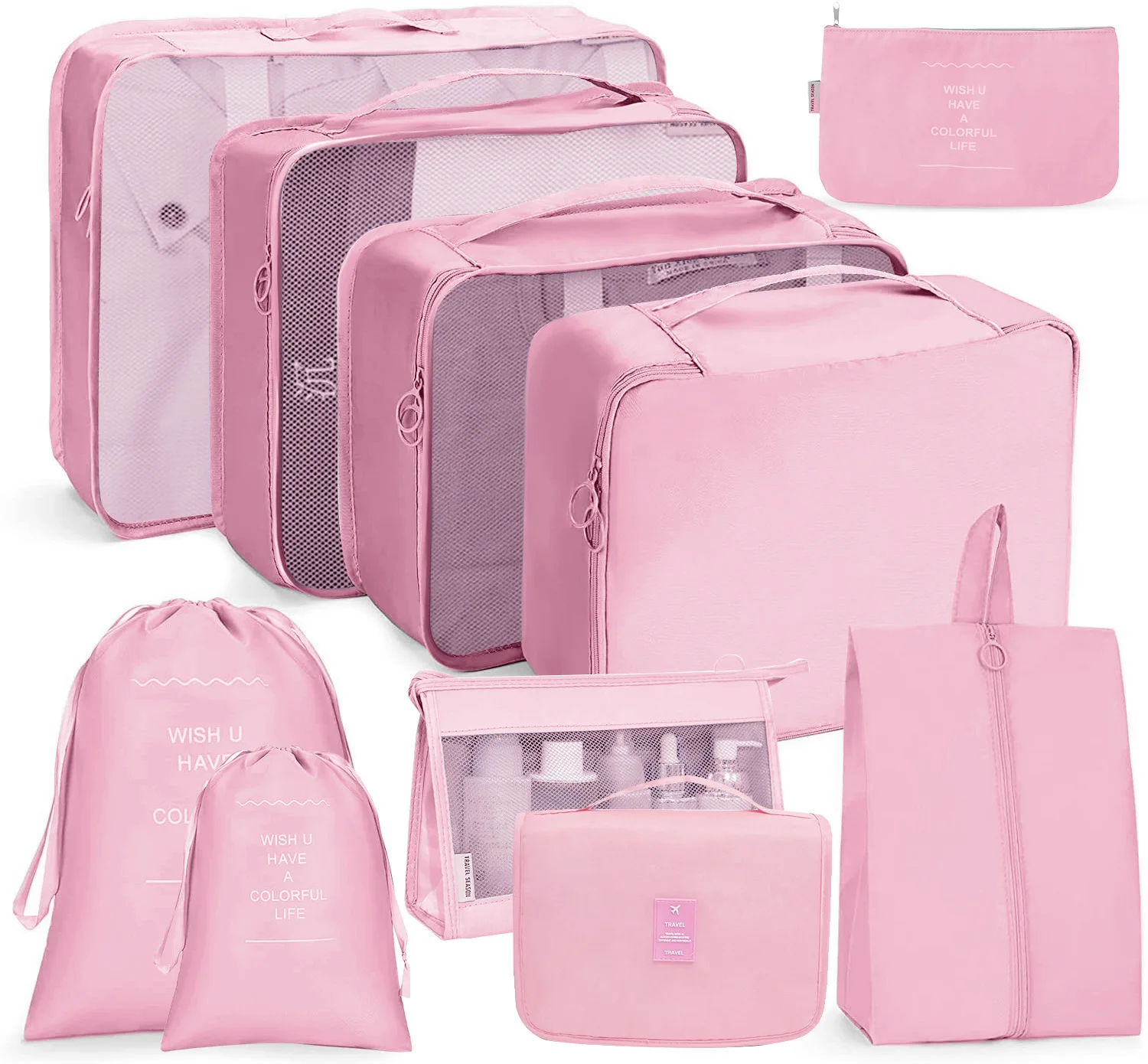 

Custom Logo Color Waterproof Packing Cubes Travel Portable Luggage Organizer Bag 10 Pcs Set Compression Storage Bags
