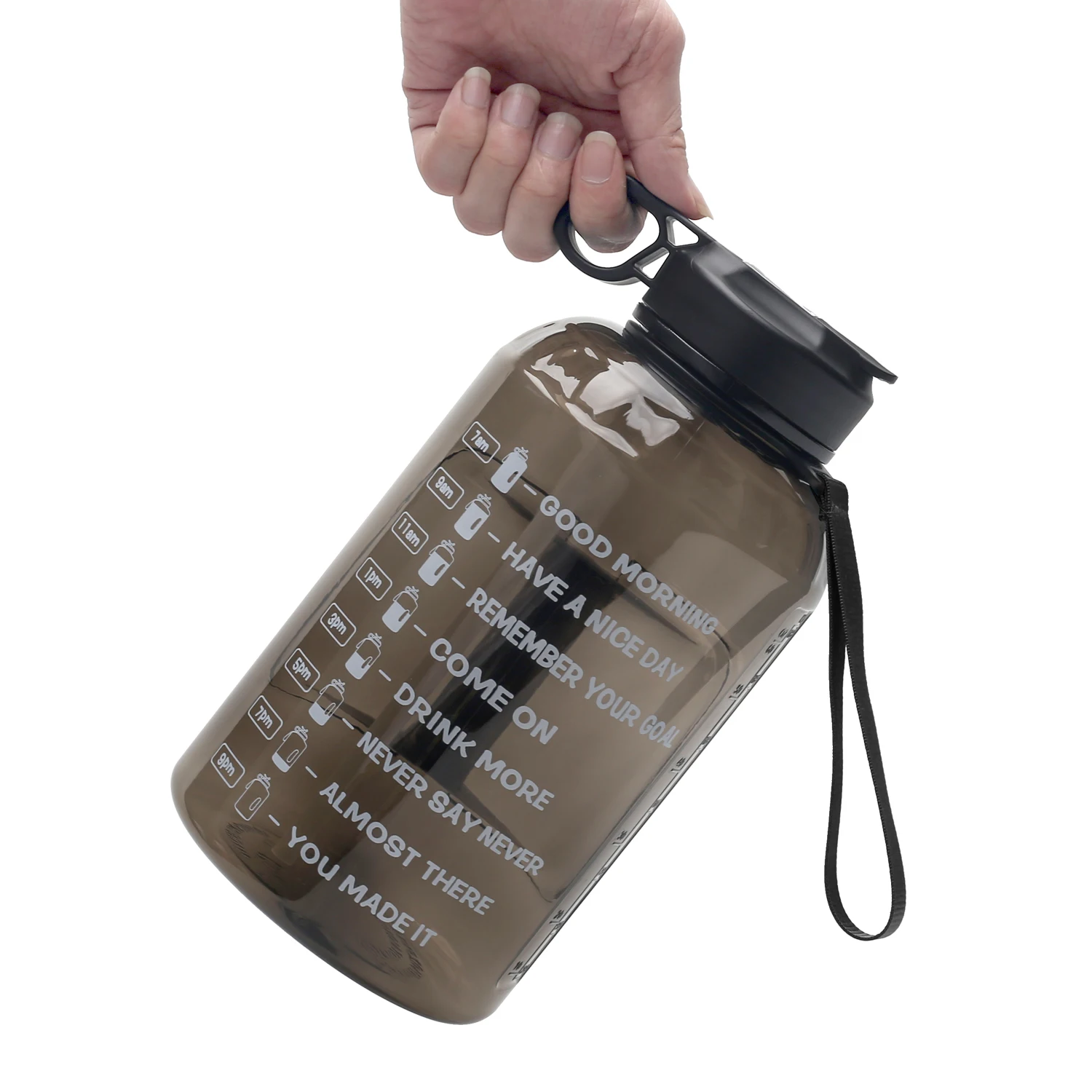 

2.2L half gallon sport water bottle transparent Large Capacity motivational Water Bottle PETG Plastic Time Marker, Customized color