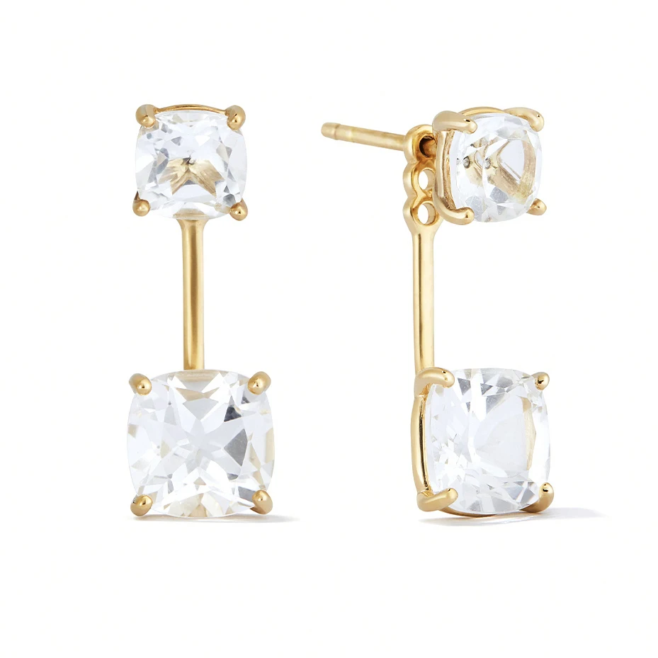 

Gemnel wedding jewelry sterling silver 18k gold large diamond gemstone ear jacket studs bridal earring