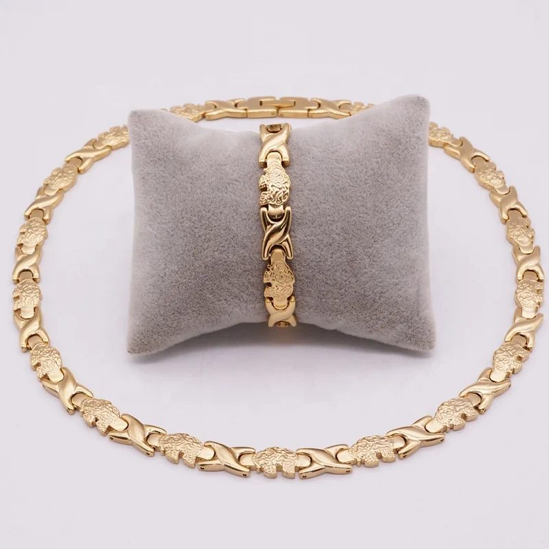 

Best Selling 18K Gold XO Elephant Necklaces Stainless Steel Gold Bracelet Jewelry Sets