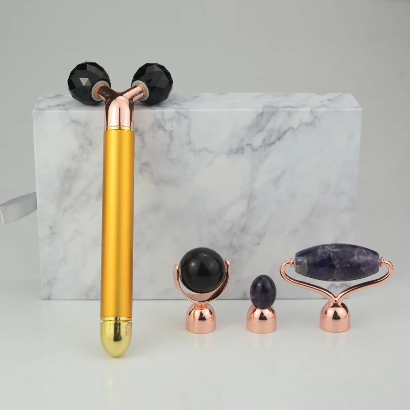

Best Gift 2020 New Design and High Quality 2 Interchangeable Electric Jade Roller Vibrating Roller for Women Skincare, Green/rose/black/blue/purple