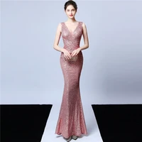 

16681 # sequins evening dress long banquet, fish tail elegant celebrity party annual meeting grown club dress