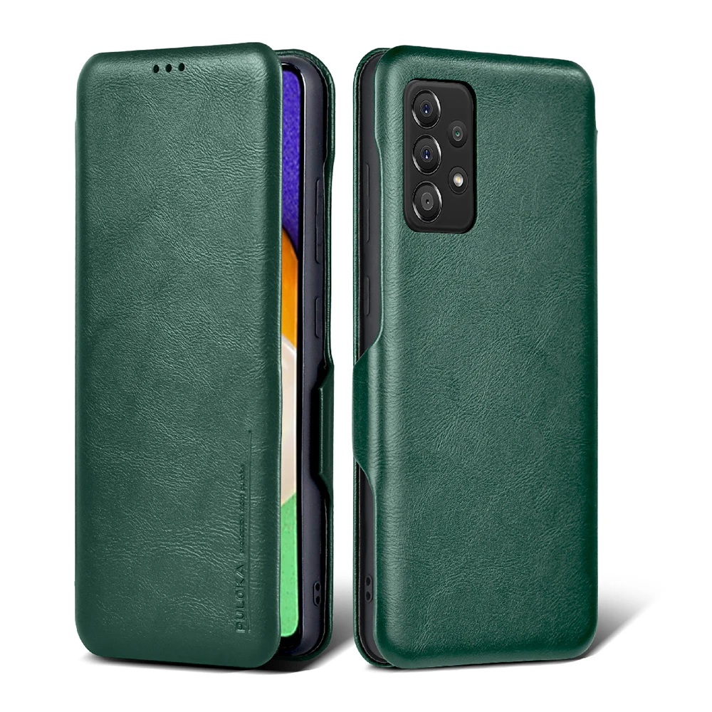 

PULOKA Custom Leather Magnetic Flip Book Mobile Phone Case for Samsung Galaxy A52 A72 S21 Ultra Phone Case