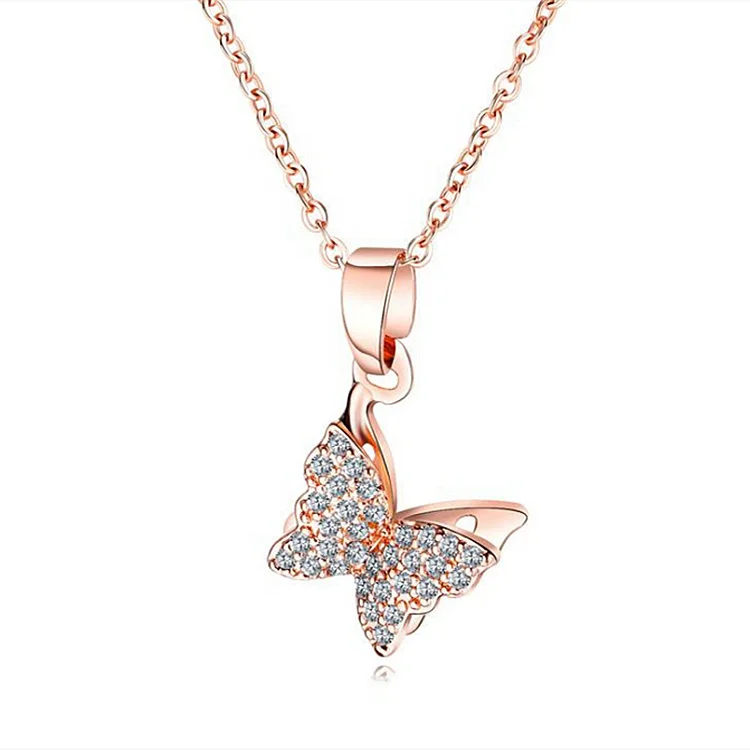 

Minimalist jewelry 14k Gold plated crystal zircon cz butterfly pendant necklace for women