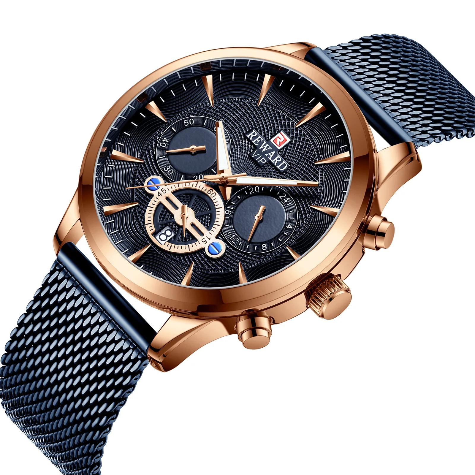 

Amazon Hot Sale Men's Sports Watch Milanese Mesh Steel Belt Multifunctional Mens Luxury Watch
