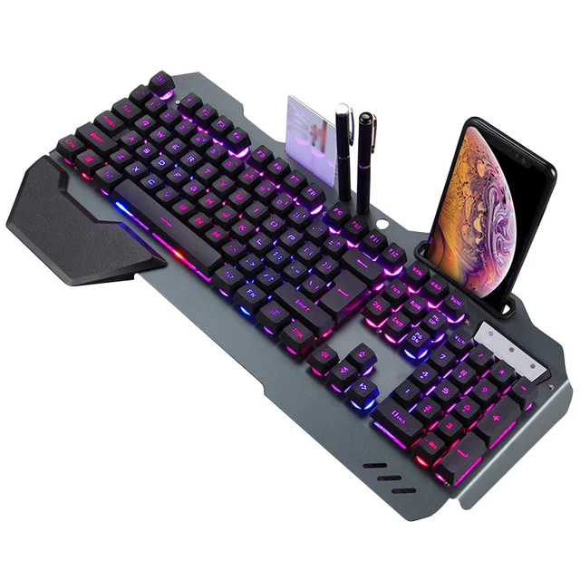 

Manufacturer Gaming Keyboard With RGB Backlight Wired Ergonomic Keyboard Phone Holder Gamer Keyboard For Tablet Desktop For game, Black,white