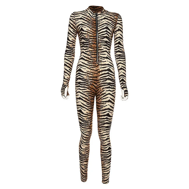 Wholesale Cheetah Printed Sexy Jumpsuit Womens One Piece Outfits Clubwear Slim Body Jumpsuit With Zipper