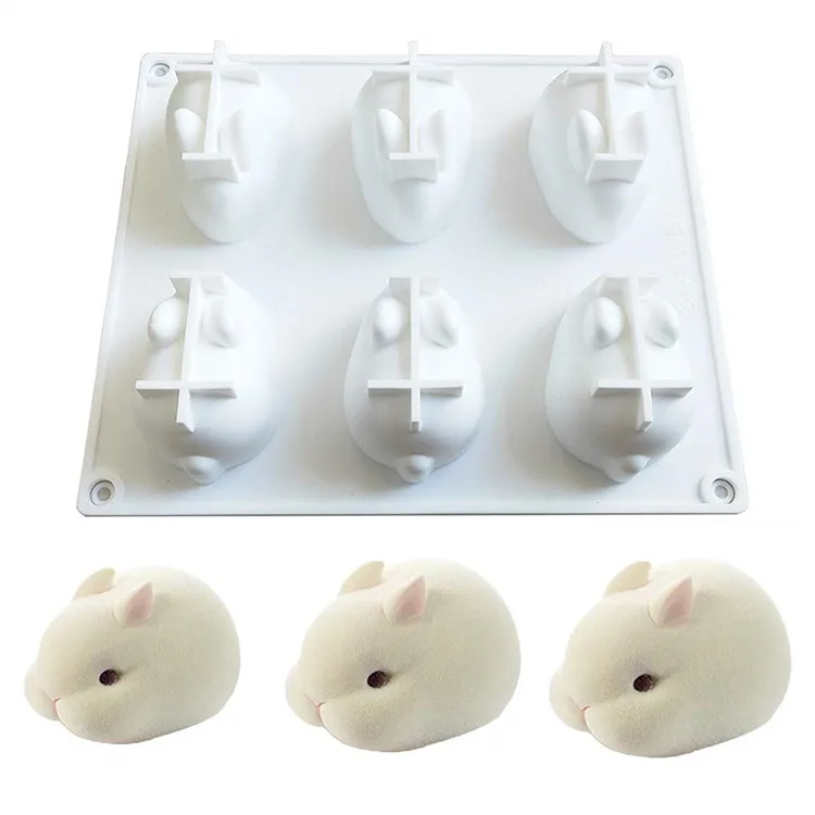 

3D Easter Bunny Silicone Molds Rabbit Fondant Mold - Mousse Cake Mold French Dessert Baking Pan Cupcake Pastry Jelly Ice Cream, White