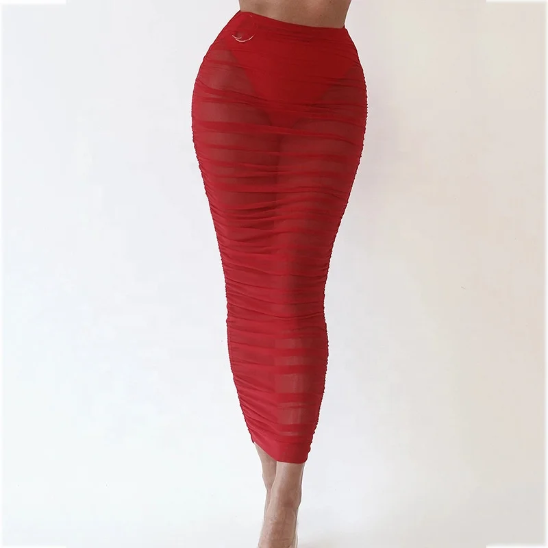 

B51024A Hot selling women sexy mesh transparent slim skirt