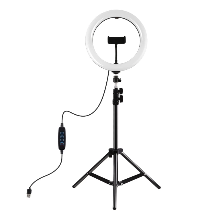 

OEM PULUZ 10 inch LED Ring Light + 1.1m Tripod Mount Live Broadcast Kits with Remote Control & 3 Phone Clamps, Black