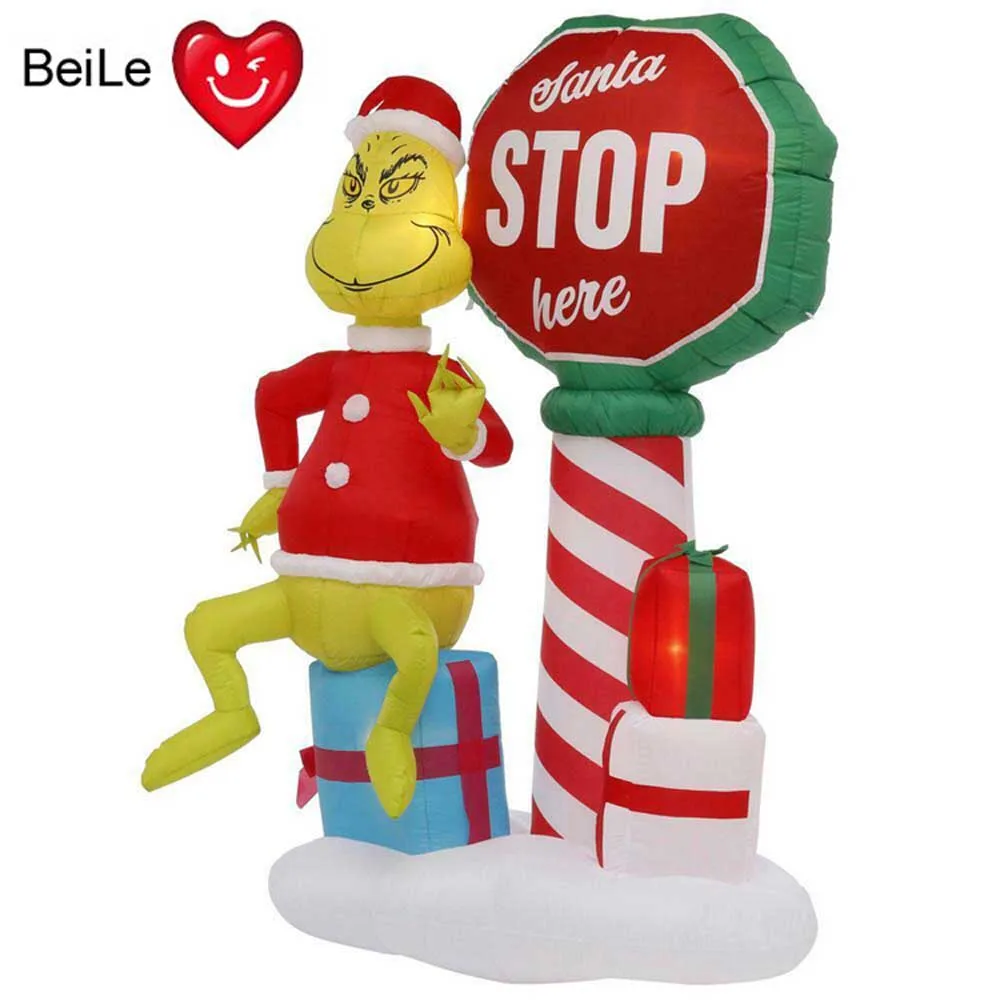 6 Ft Grinch With Santa Stop Here Sign Airblown Yard Inflatable - Buy 