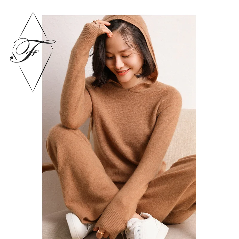 

2021 New custom oversized High Quality Knitwear 100 cashmere Sweater Sets For Women