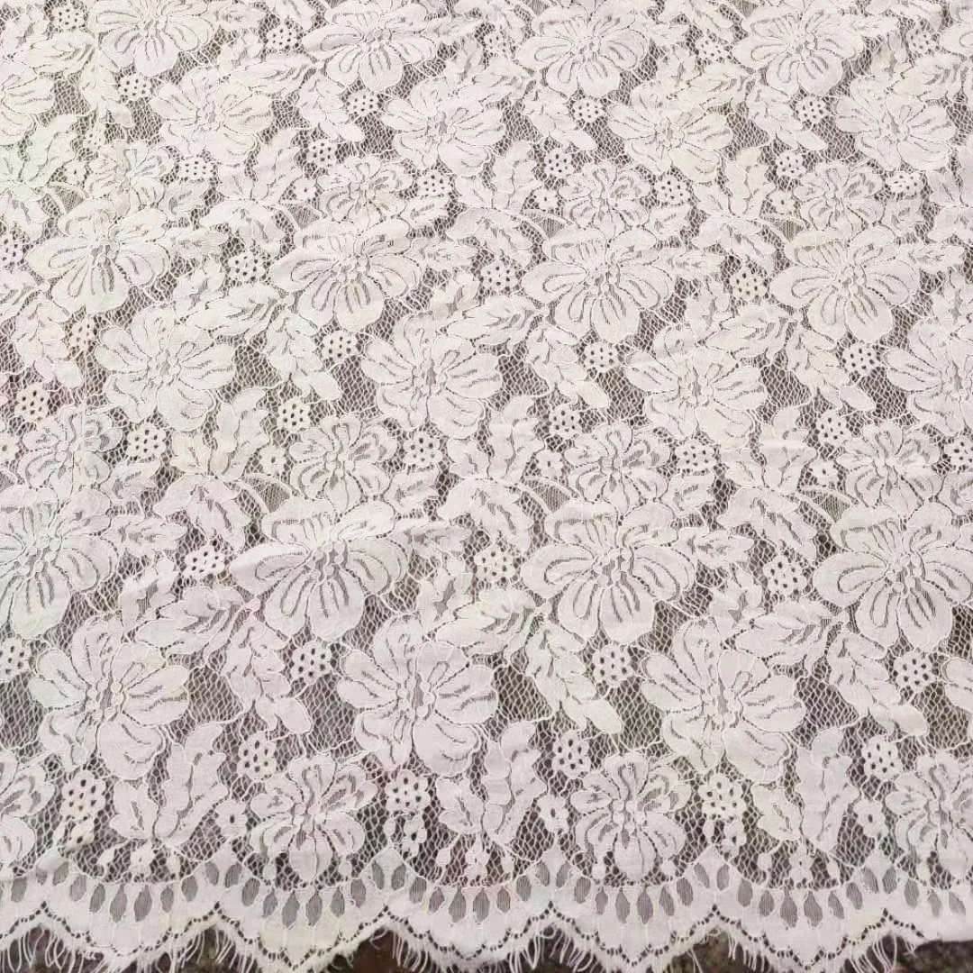 

Fancy good quality elastic white eyelash french lace fabric chantilly, Accept customized color