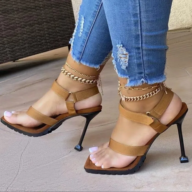 

Spring and summer new fashion open toe slotted snap thin heel clip toe women's high heels, Black,brown