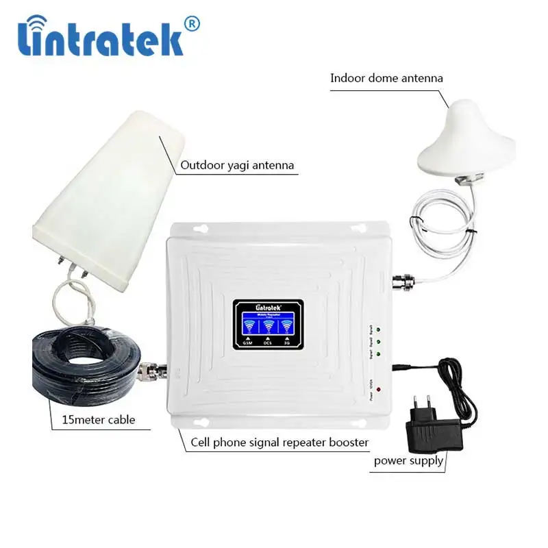 

Hot sales tri band 900/1800/2100 mhz 2g 3g 4g booster mobile signal repeater full of kits