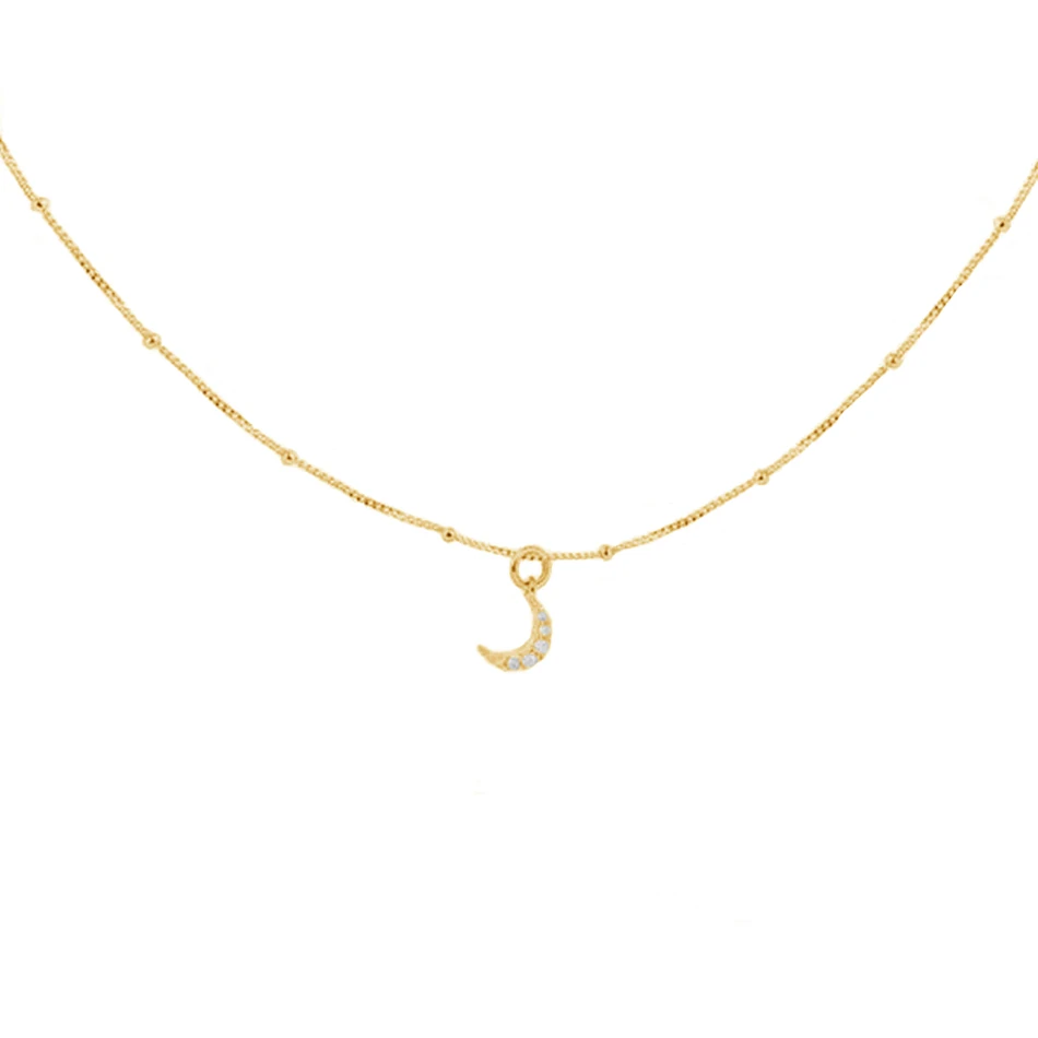 

Fine Jewelry Necklace for women 925 sterling silver 14k gold plated moon Necklace with Cubic Zircon