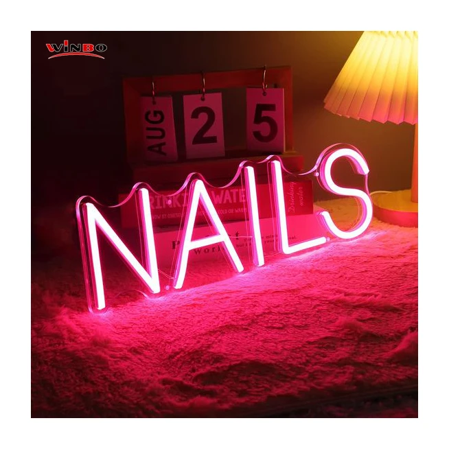 Winbo ODM/OEM Personalized Heart Mirror Neon Led Illuminated Sign Letter Led Light Nails Neon Sign Custom