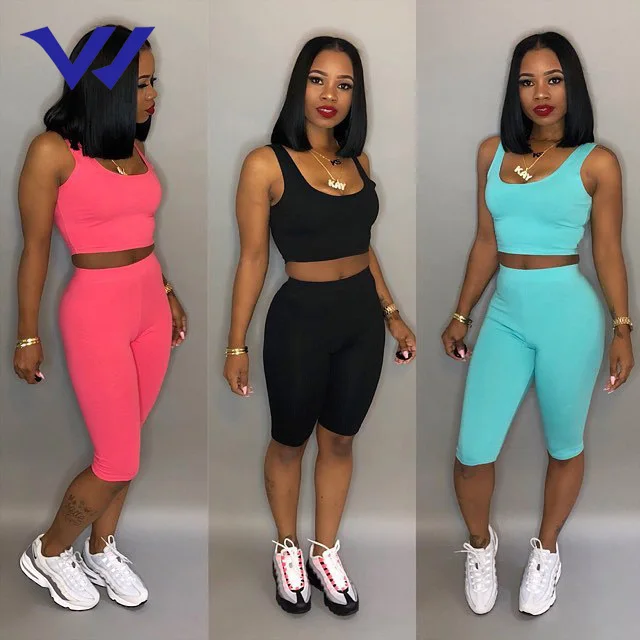 

2021 new design two piece set women clothing strip short sets stylish 2 pc biker shorts sets