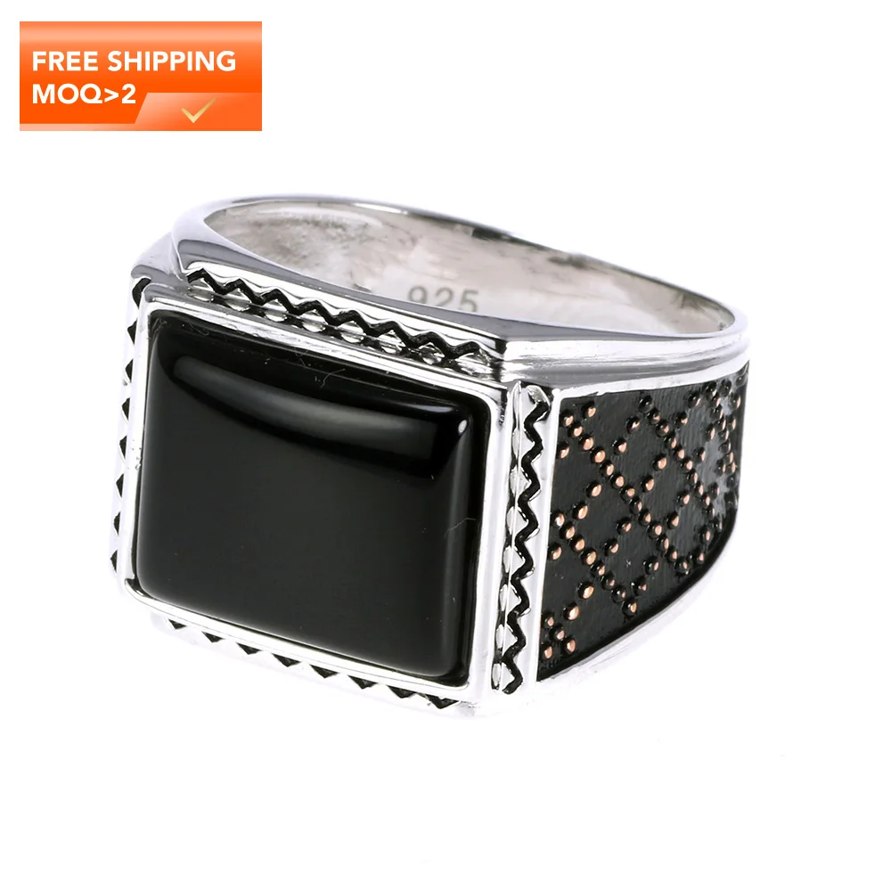 

Genuine Solid Silver 925 Rings Man With Black Onyx Natural Stone Vintage Turkish Men's Rings Turkey Jewellery Anillos Hombre