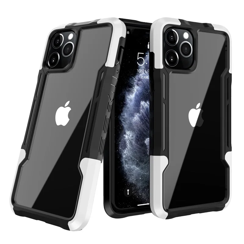 

For iPhone 12 11 Pro Max Mini Clear Shockproof Acrylic Back Cover Bumper TPU Phone Case With Non-Slip Stripes, Mix