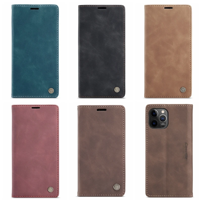 

CaseMe Leather Wallet Mobile Cover Phone Cases For Iphone 12 11 Pro XR XS MAX 8 7 6 Plus Suck Magnetic Closure Vintage Holder, As picture
