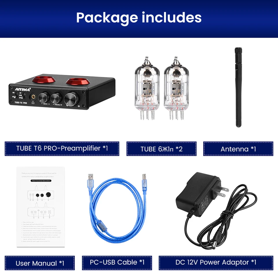 Aiyima Jan5725 Tube Amplifier Bt 5.0 Aptx Ll Preamplifier Bile Preamp Headphone Amplifier Pcusb