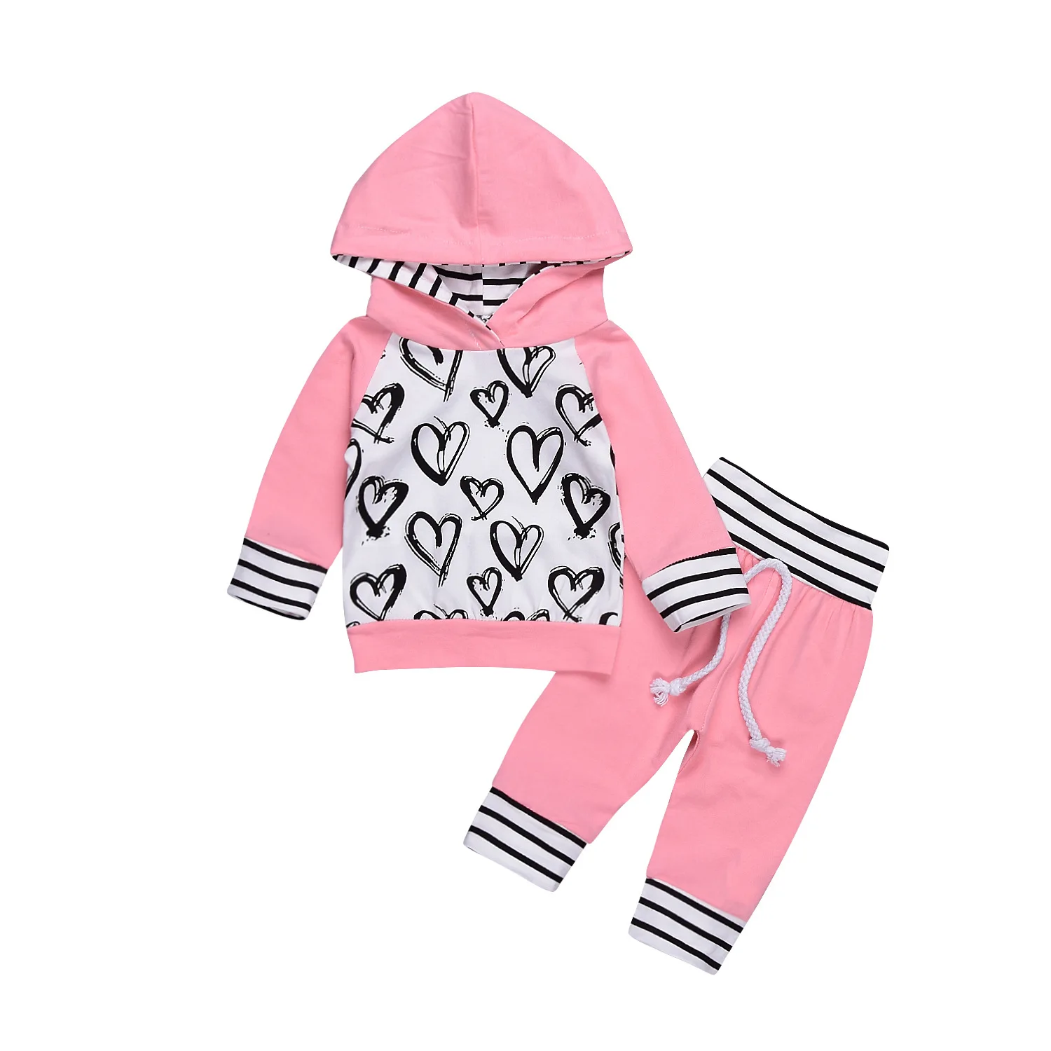 

Cute Infant Newborn Baby Girl Clothes Pink Hooded Sweatshirt Pants 2pcs Outfit Cotton Baby Tracksuit Set