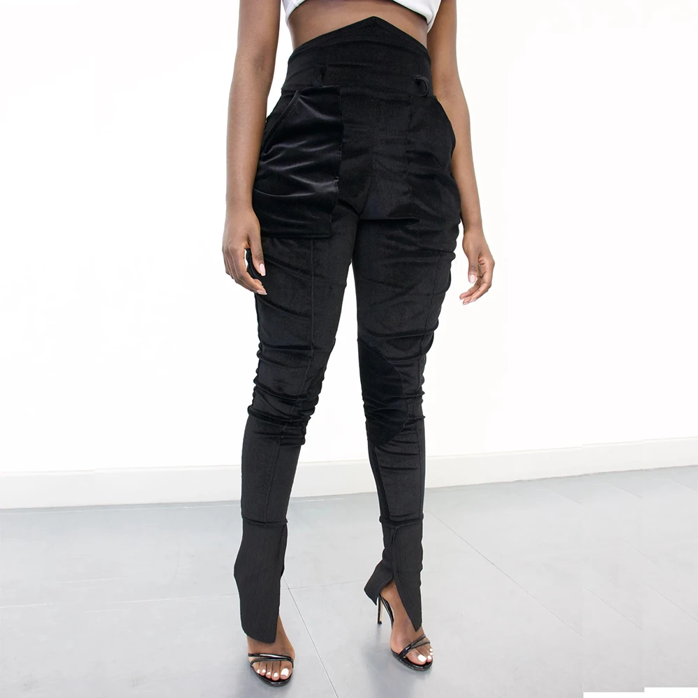 

8792 Women Winter Long Pants Zipper High Waist Sexy Split Suede Elasticity Sexy Bodycon Pant