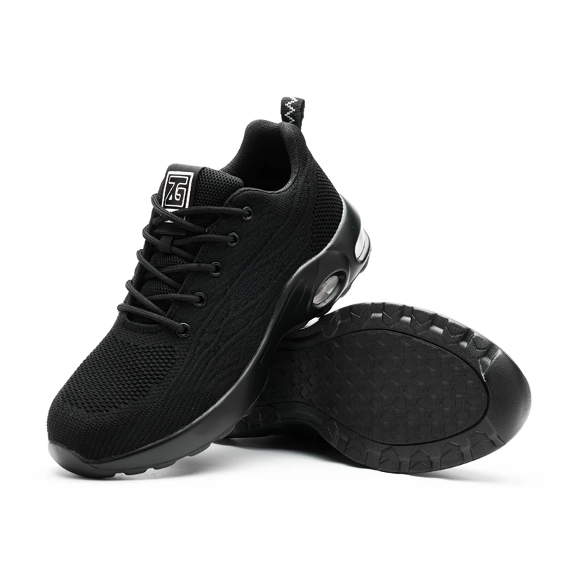 ZG 8823 Hot Selling Breathable Sport Safety Shoes with Plastic Toe  Anti-slip Puncture-proof Safety Sneakers Black