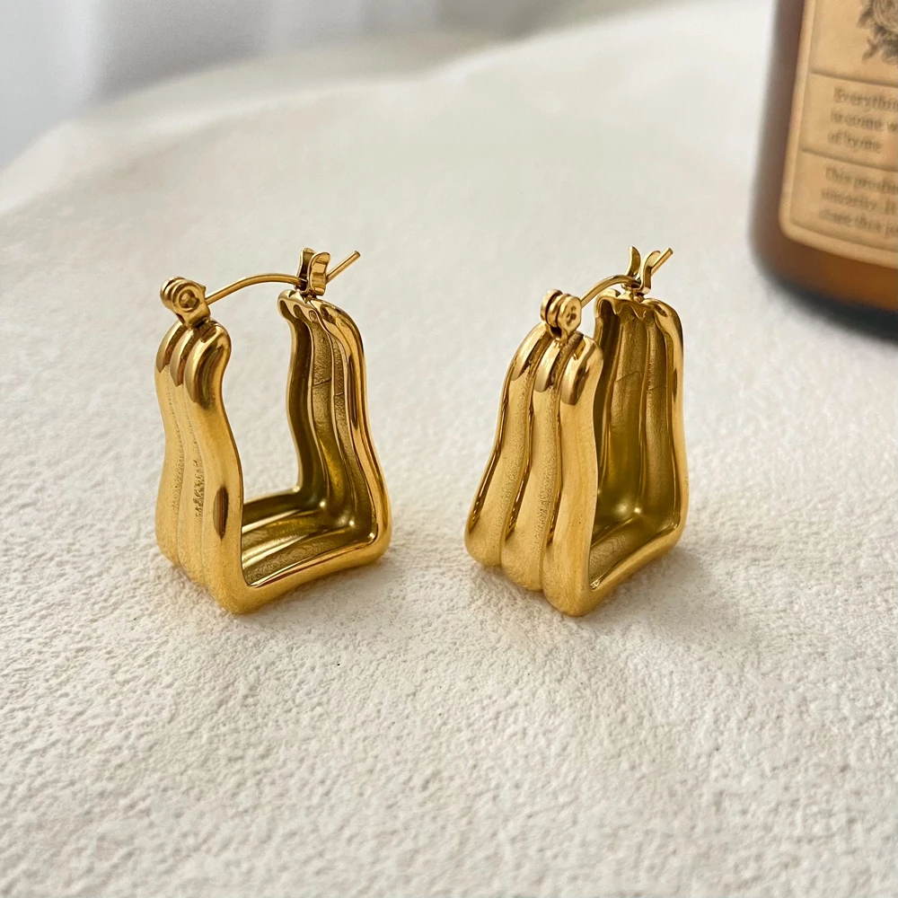 

Chunky Hoop Texture Earrings Stud 18K Gold Plated Stainless Steel Statement Hoop Earring Jewelry