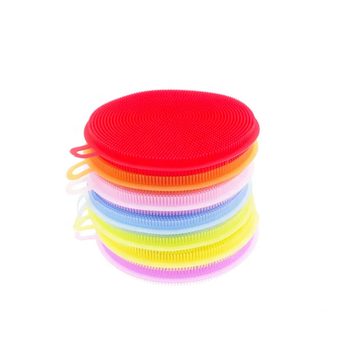 

11.5CM Round Kitchen Washing Tool Durable Heat-resistant silicone cleaning brushes For household duties, Red, yellow, purple, green, blue, pink