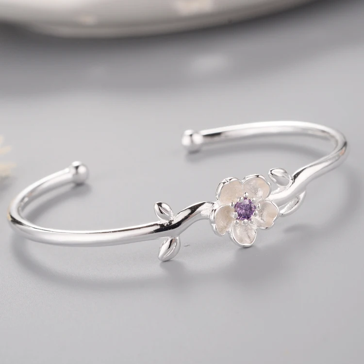 Personality New Art 925 Sterling Silver Jewelry Female Simple Plum Flower Branches High-quality Popular Open Bracelet