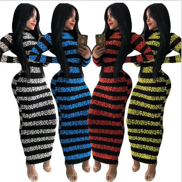 

Autumn Sexy O Neck Zipper Both Side Wear Plus Size Long Sleeve Maxi Dress Print Dresses Women Bodycon Maxi Dress