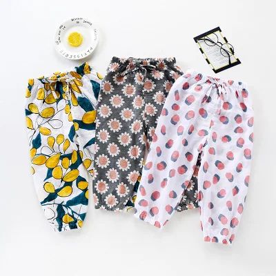 

Summer Cotton Linen Printed Plant Floral Pants Baby thin Casual Bloomers pants For Children