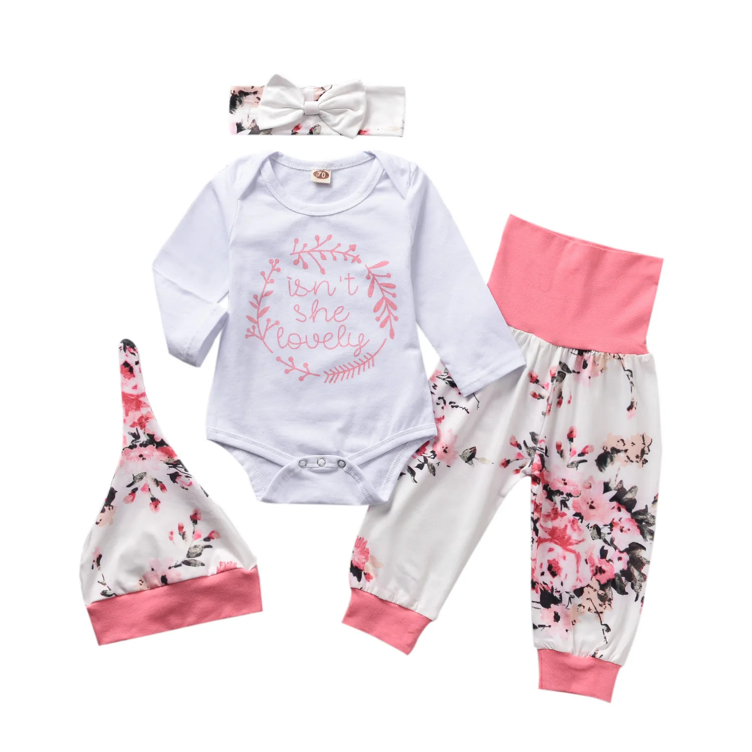 

Children clothes boutique 2021 wholesale outfits 4 piece baby girls' clothing sets for 1 year baby girl