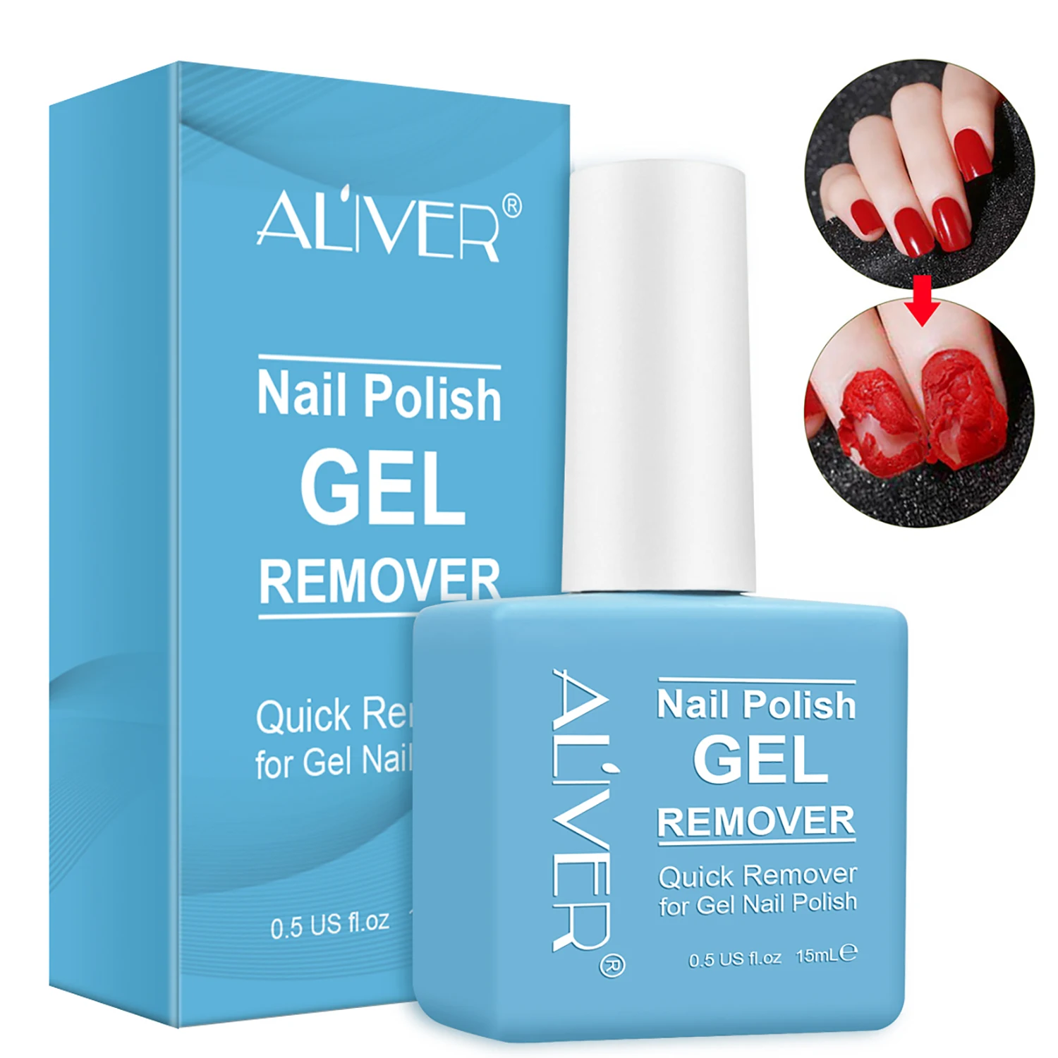 

Aliver Blue nail polish remover that quickly and easily removes nail gel in 3-5 minutes