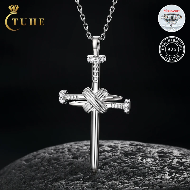 

Hip Hop Gold Plated 925 Sterling Silver Pass Diamond Tester D Color VVS Moissanite Nail Cross Pendant Necklace