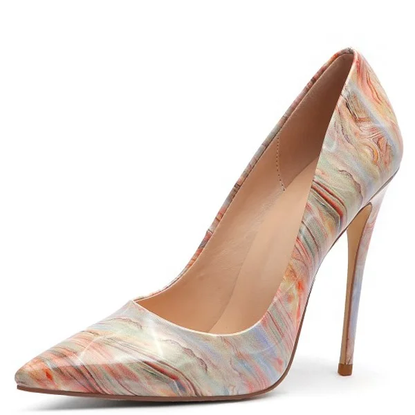 

Super High Women Pointy Toe Thin-Heeled Stiletto Large Size 45 Basic Art Print Dress Shoes Lady Female Wedding Party Shoes, Mixed color