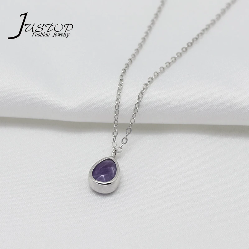 

Jewelry Custom Stone Pendant Teardrop Amethyst Necklaces 925 Sterling Silver Chain